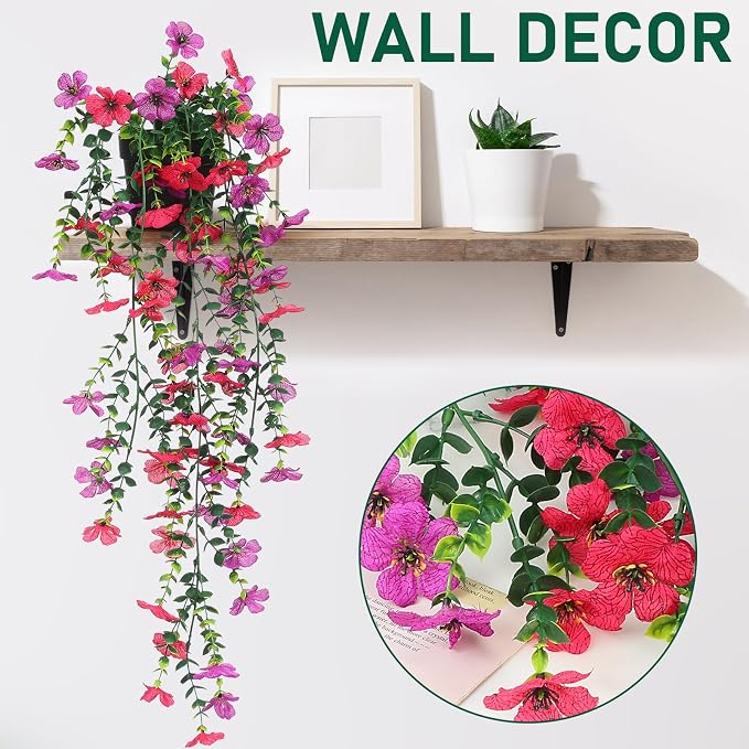 Fake Plants Hanging Artificial Potted Faux Eucalyptus Plants and Flowers | - Image 5