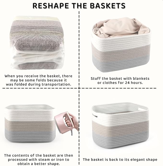 4 Pack Large Storage Baskets for Organizing, and Clothes, Cotton Rope Basket - Image 7