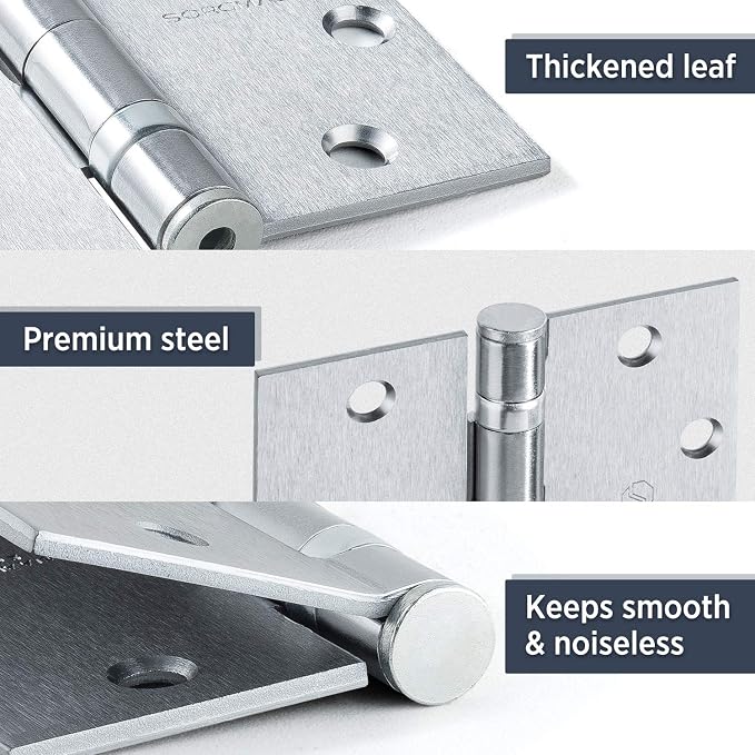 Satin Chrome 4.5 Inch Commercial Hinges Square Radius Corners Brushed Silver - Image 3