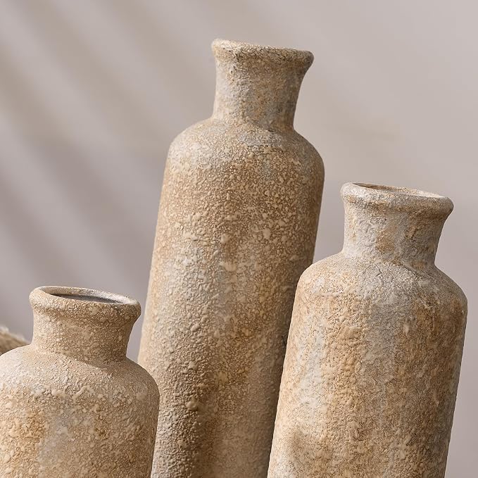 Ceramic Rustic Farmhouse Vase Set of 3, Terracotta Vases - Image 6