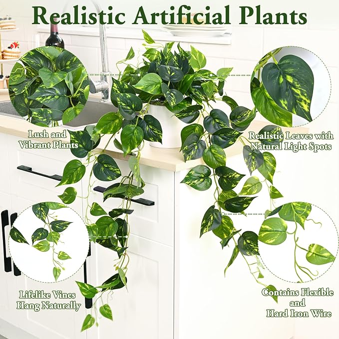 Fake Plants, Artificial Plants Indoor, Realistic Durable, Fake Pothos - Image 4