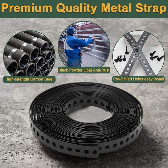 Black Metal Strap with Holes 3/4 Inch×33-Feet Perforated Galvanized Hanger - Image 3