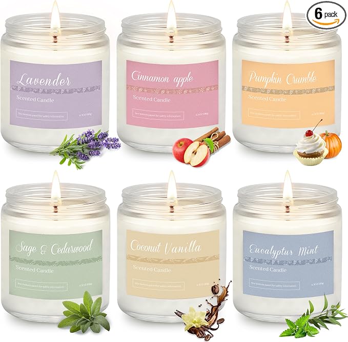 Scented Candles Gift Set for Women, Cinnamon Apple, Sage Cedarwood, Coconut by PELN