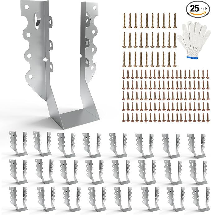25 pcs 2x6 Joist Hangers with Screws, Galvanized Face Mount Hurricane Tie | by Oscorna