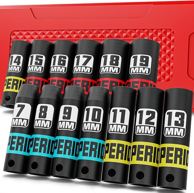 13 Piece 3/8" Drive Impact Socket Set, 7 mm-19 mm Deep Socket, 6 Point by Aiourx