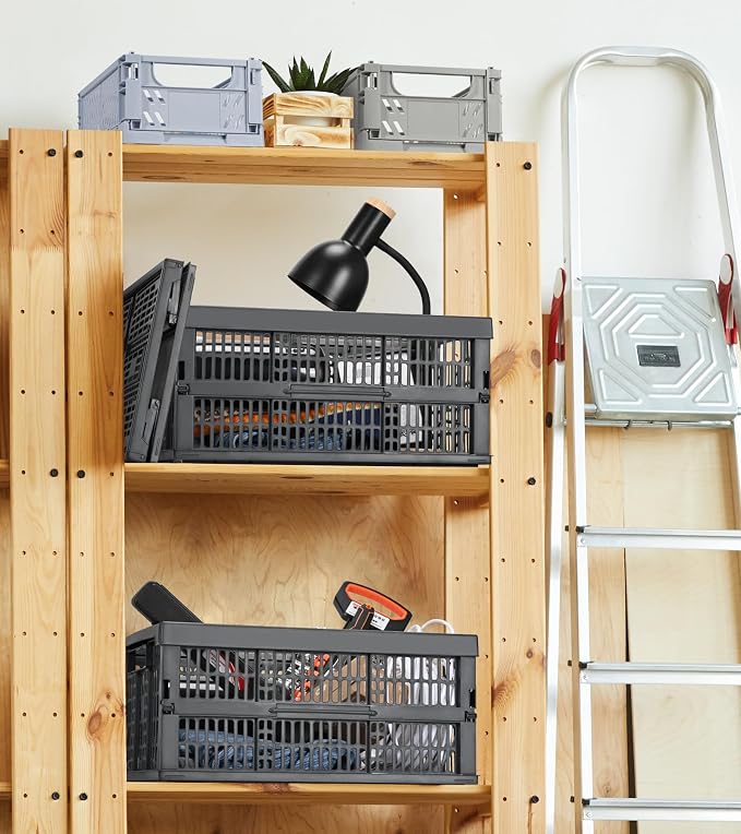 HUUSMOT 2-Pack Collapsible Plastic Storage Baskets, Dark Grey, Space-Saving - Image 5