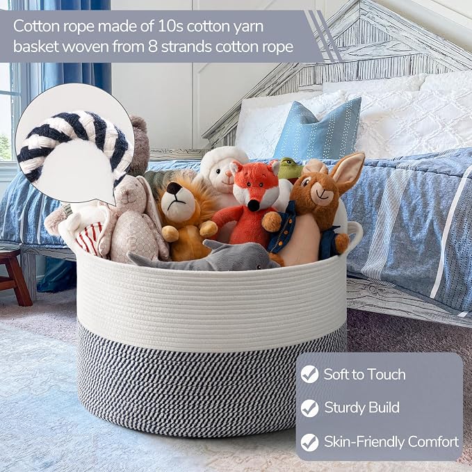 INDRESSME XXXLarge Woven Rope Blanket Basket Living Room Navy, 90L | 21.7" x - Image 2