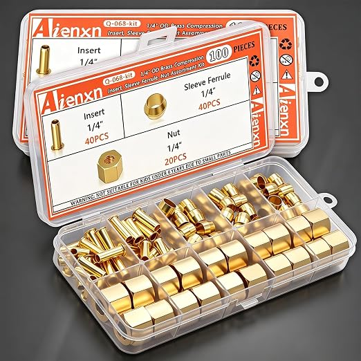 100PCS 1/4" Brass Compression Fittings Assortment kit, Sleeve Ferrule, Nut - Image 6