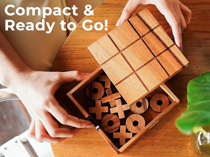 BSIRI Wooden Tic Tac Toe Game Coffee Tabletop XO Blocks Ideal - Image 5
