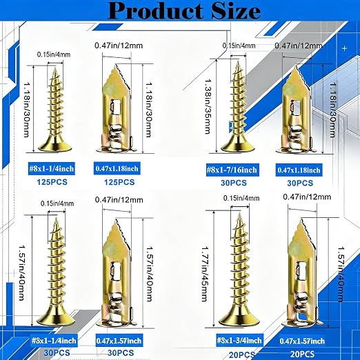 410PCS Self Drilling Drywall Anchors and Screws Kit, Heavy Duty Wall Anchors - Image 2