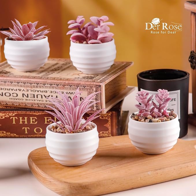 Der Rose 6 Pack Fake Succulent Plants in White Pots - Image 5
