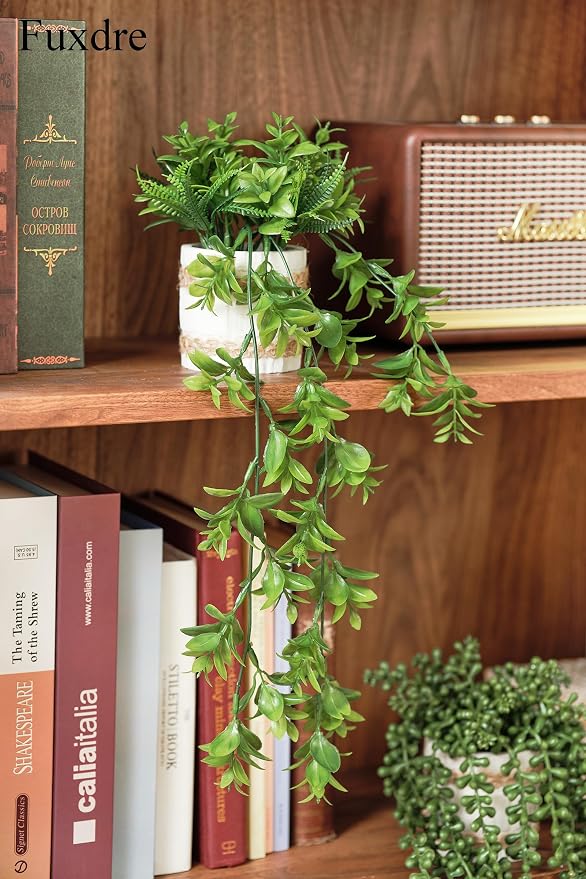 2 Pack Fake Hanging Plants, Faux Eucalyptus Vine Fern and String of Pearls | - Image 7
