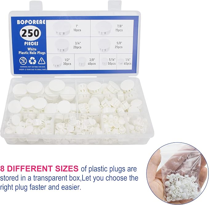250 PCS 8 Sizes Nylon Plastic Hole Plugs, 1 Inch Round Hole, Flush Type Panel - Image 8
