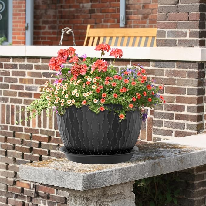 Meowell 12/10/9 inch Large Plant Pots, 3 Pack Wide Flower Pots - Image 6