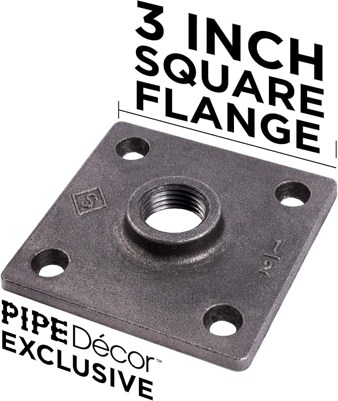 1/2" Square Flange Fitting, PIPE DECOR Black Malleable Iron Fittings Fit - Image 4