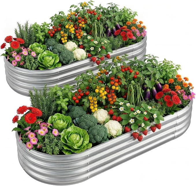 Land Guard 2 Pack 4×2×1ft Galvanized Raised Garden Bed Outdoor, Heavy Duty by LandGuard