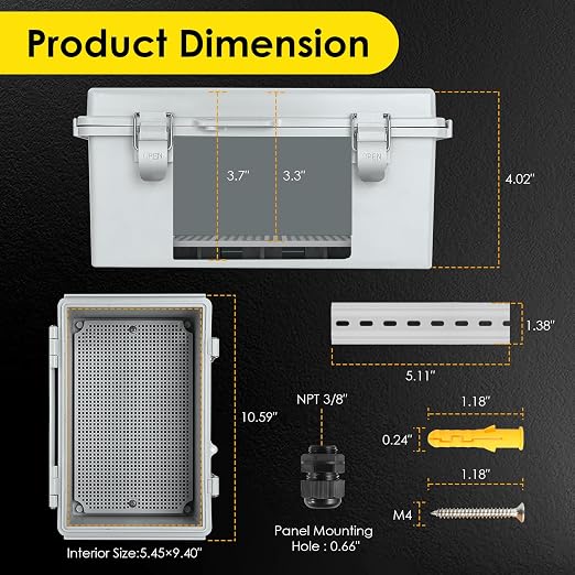 IP67 Outdoor Electrical Junction Box Waterproof 10.2"x6.3"x3.9" | Weatherproof - Image 3