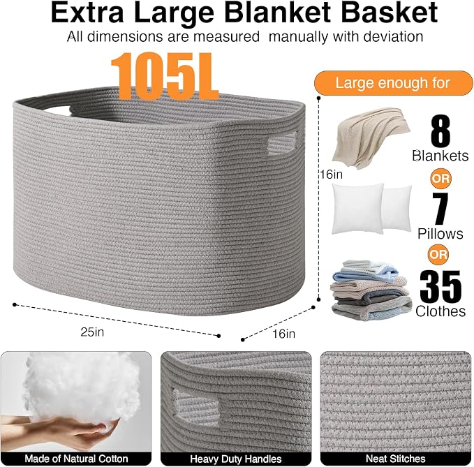 ICERZCZ Large Grey Storage Basket, Blanket Baskets - Image 2