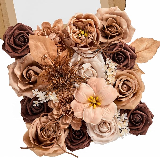 Serwalin Brown & Apricot Artificial Flowers, Silk Fall Flowers by Serwalin