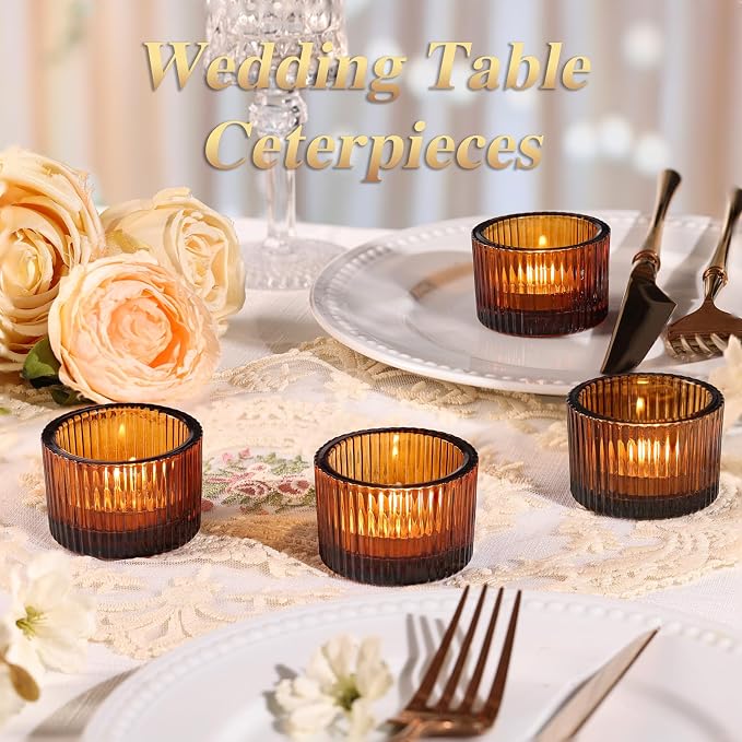 12 Pack Tealight Amber Candle Holders, Votive Tea Light Candle Holder | heat - Image 3