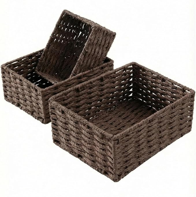 Small Wicker Basket for Organizing, Woven Storage Basket Set of 3 - Image 7