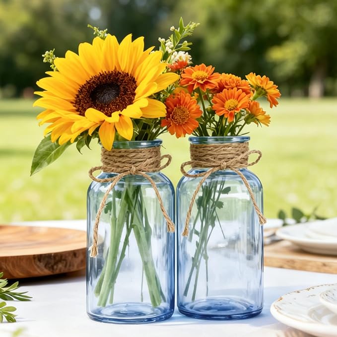 6 Pack Mason Jar Vases for Centerpieces, Wide Mouth Mason Jars - Image 6