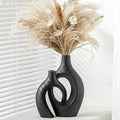 XL Black Ceramic Vase Set of 2 for Modern Home Decor, Neutral Boho Round Donut by 100hand-madeworks