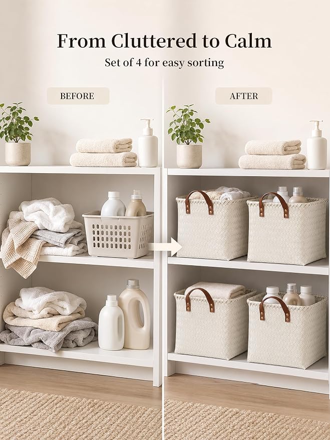 Wicker Storage Baskets, 4 Pack Woven Baskets - Image 4