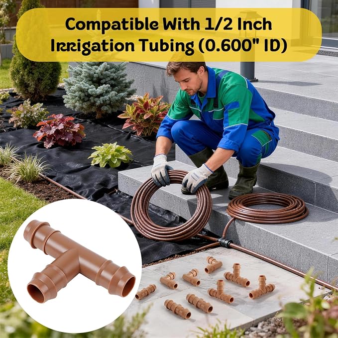 1/2" Drip Irrigation Barbed Tee Fitting, 25 Pack Drip Irrigation 3 Way Tee - Image 7