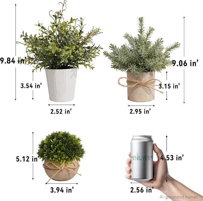4 Pack Small Fake Plants in White Pulp Pot - Image 3