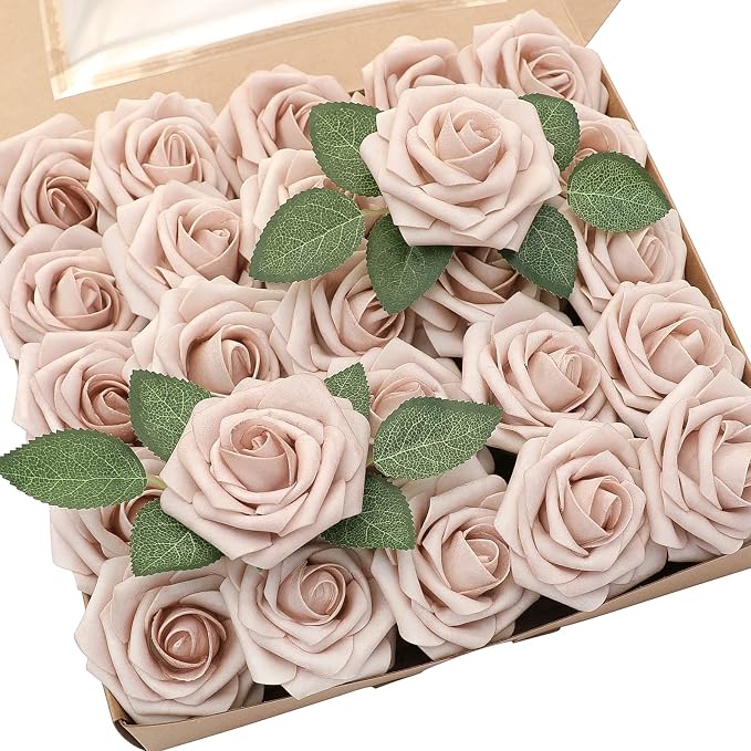 Artificial Flowers 25pcs Real Looking Nude Foam Fake Roses by Floroom