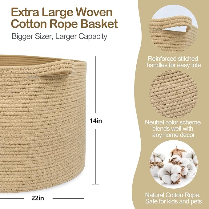 Extra Large Storage Basket, Soft Cotton Rope Bin - Image 2