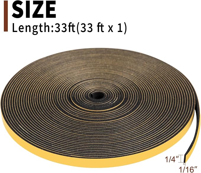 Yotache Weather Stripping 1/4 Inch Wide X 1/16 Inch Thick, 33 Ft | Thin Foam - Image 2