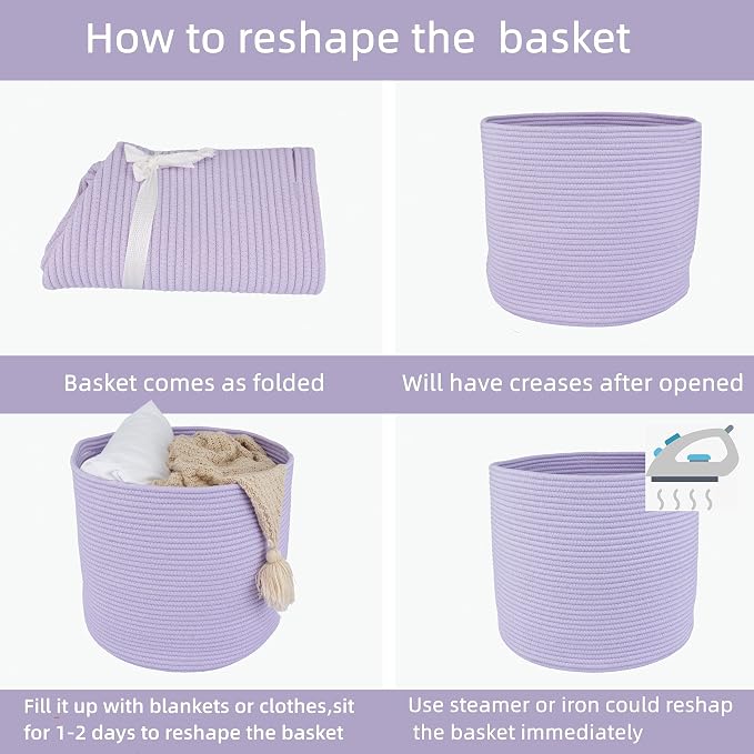 XUANGUO Cotton Rope Basket For Girls Boys Kids 16”X14” purple | Baby Laundry - Image 7
