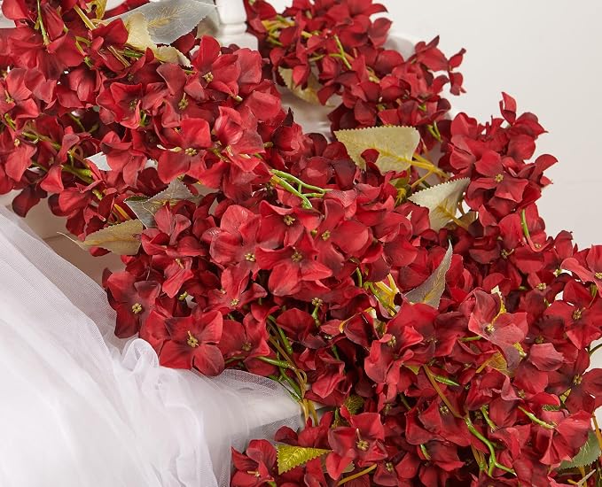 Artificial Flower Garland 2pcs 5.6ft Floral Hydrangea Vine Decor Red Flower | - Image 9