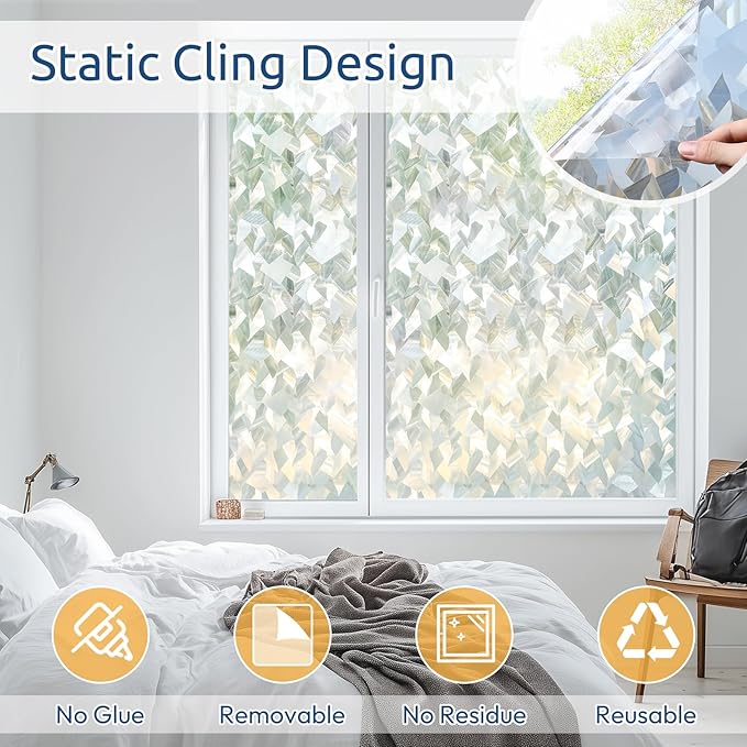 rabbitgoo Window Privacy Film, Crystal Icicles, 35.4" x 118.1" | Stained Glass - Image 4