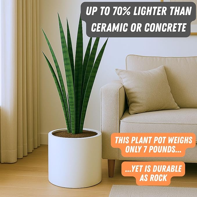 Fox & Fern Large Planter for Indoor or Outdoor, Matte White, 12 Inch | UV & - Image 3