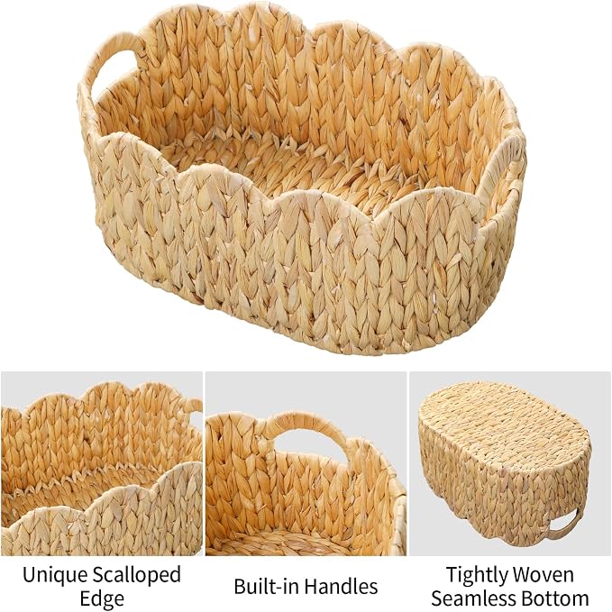 Coeusy Scalloped Basket Set of 2, Water Hyacinth Basket - Image 9