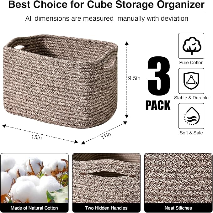 ICERZCZ Storage Baskets for Organizing Shelves, Woven Cotton Rope Bins for Baby - Image 3