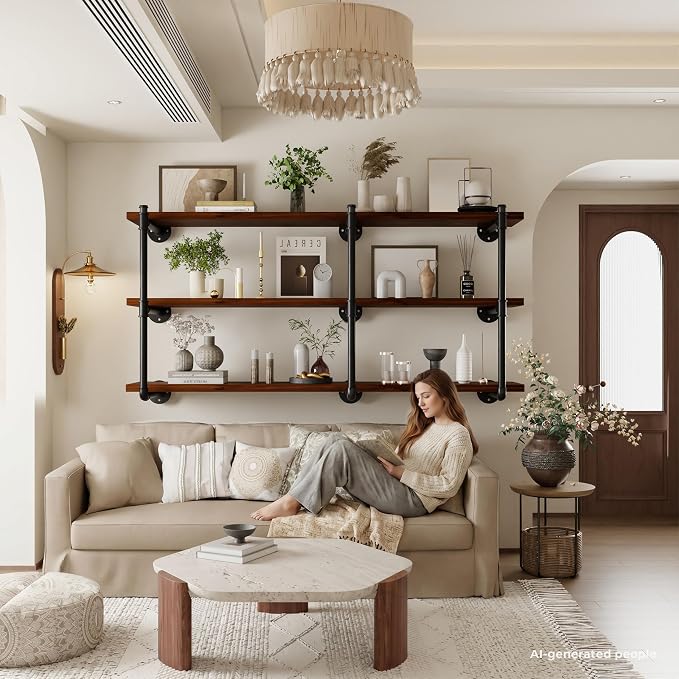 Industrial Wall Mount Pipe Shelf Brackets, Open Bookshelf Brackets - Image 7