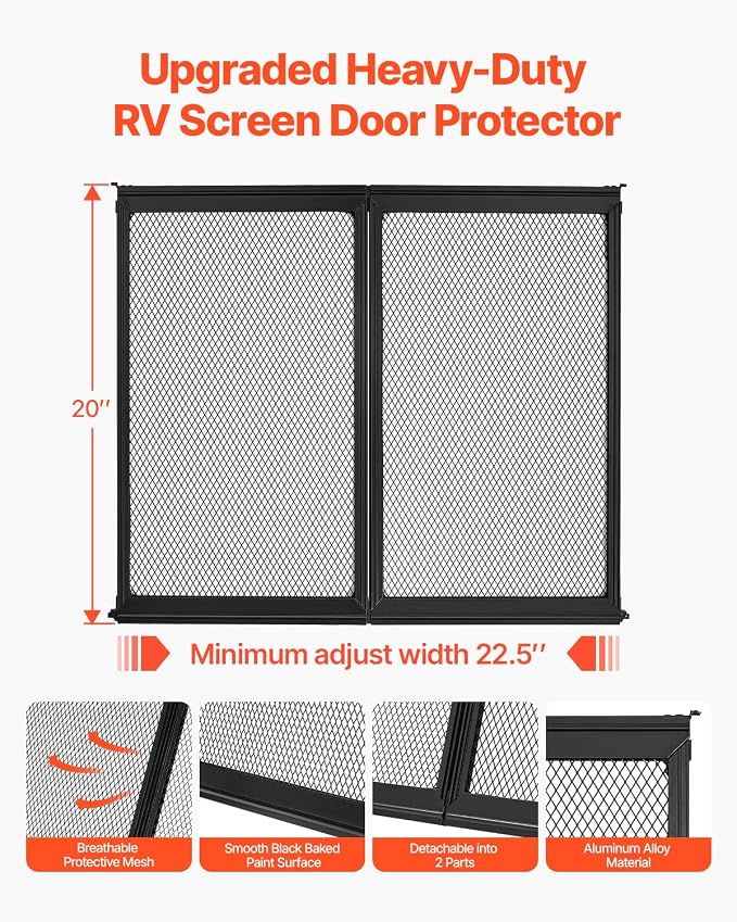 VEVOR RV Screen Door Protector, 22.5 x 20 inch Door Grille, Reinforced - Image 2
