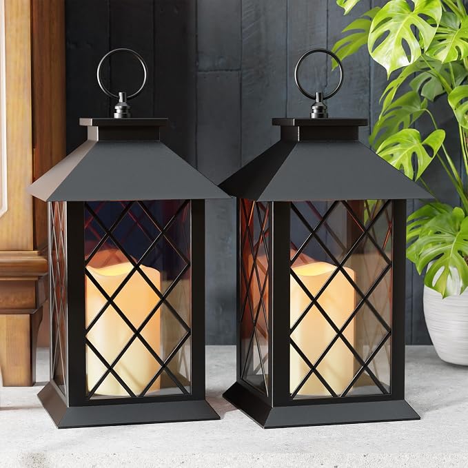 13.4" Lanterns Decorative Indoor, Diamond-shaped Outdoor Lanterns, Waterproof by AFINETH