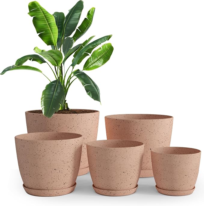 Plant Pots Indoor with Drainage 5 Pack Multisize Planters Spotty Peach Pink | by UTOPIAHOME