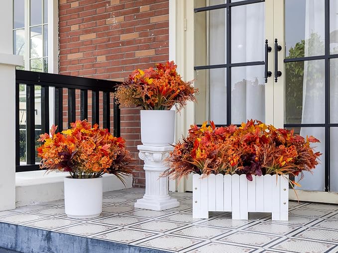 24PCS Artificial Fall Flowers Outdoors, Faux Maples & Mums - Image 3