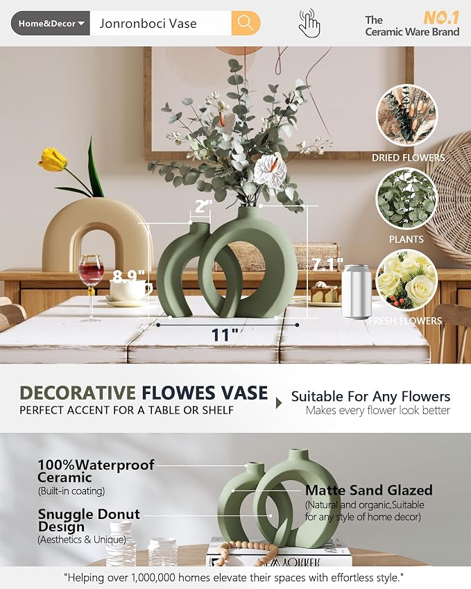 Set of 2 Sage Green Ceramic Vases - Image 2