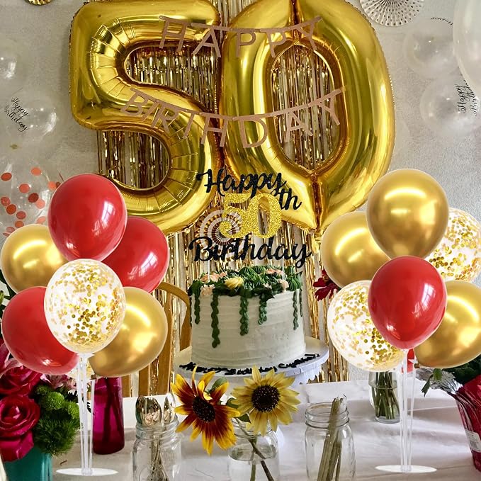 TONIFUL 4 Set Red Gold Balloon Stand Balloon Centerpieces - Image 4