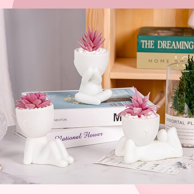 Der Rose 3 Pack Pink Fake Succulents in Human-Shaped Pots - Image 5