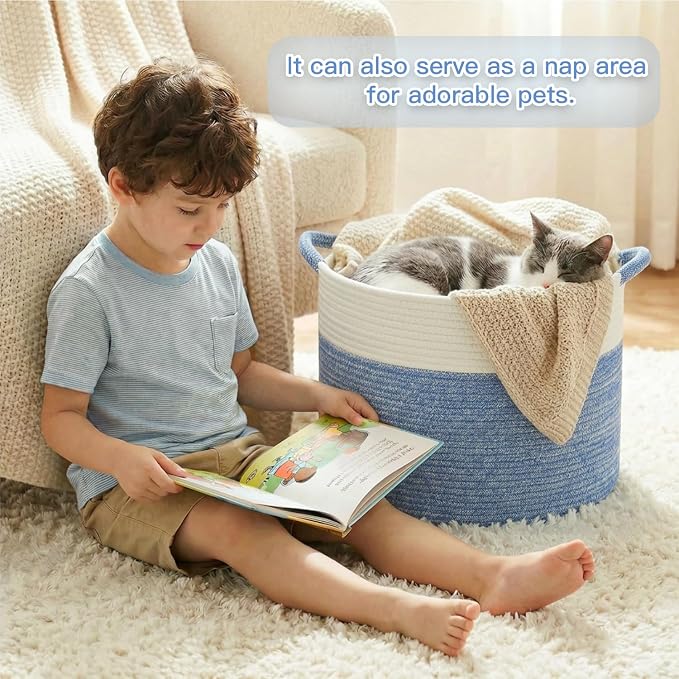 Artfeel 70L Large Cotton Rope Basket, Decorative Woven Blanket Storage - Image 3