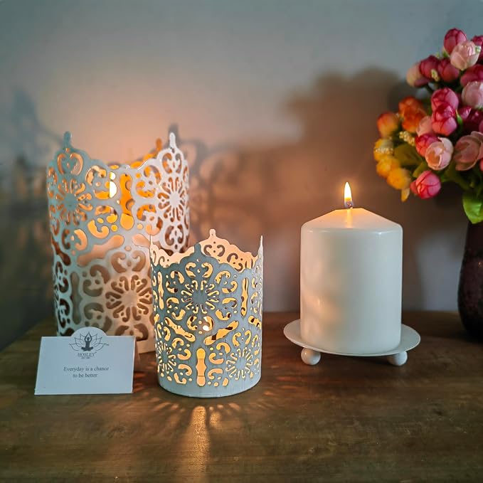 Hosley Set of 2 Whitewashed Iron Pillar Candle Holder Plates – 4-Inch - Image 6