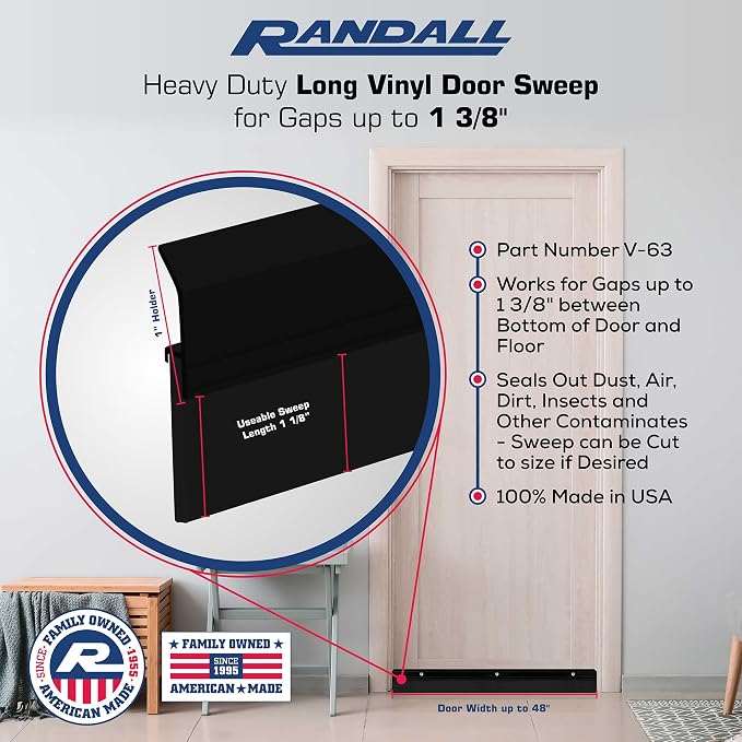 Randall Manufacturing V-63-BLK All-Season Door Sweep, Heavy Duty Aluminum - Image 2